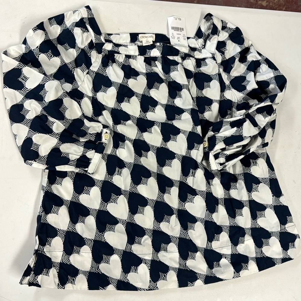 Crewcuts, Girls Shirt, Blue and White Hearts, Size 10